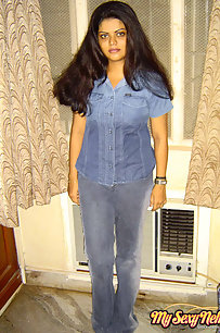 Horny Neha bhabhi in bedroom in bluw tight jean teasing hubby