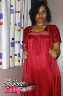 Sexy Lily In Hot Red Satin Nighty