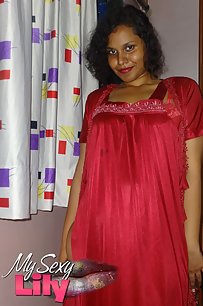 Sexy Lily In Hot Red Satin Nighty