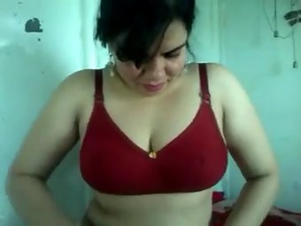 Tamil sexy aunty in red lingerie giving blowjob